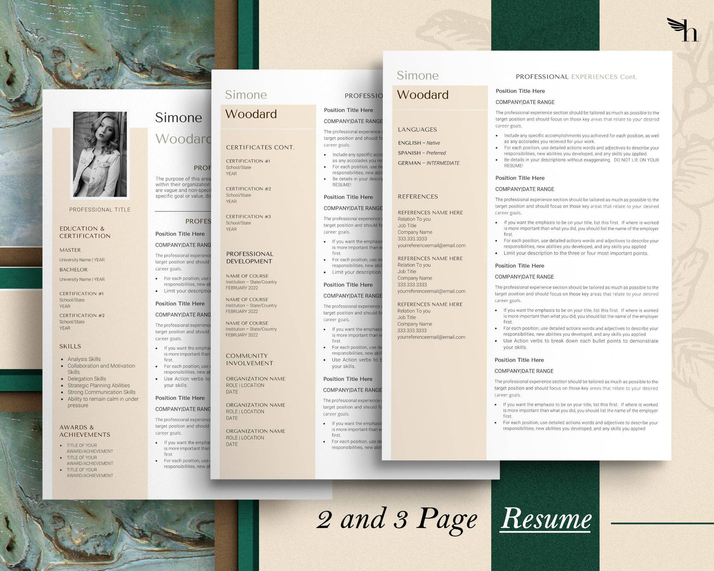 CV Template with Photo for Apple Pages in Mac or Word - Simone - Hired Guardian