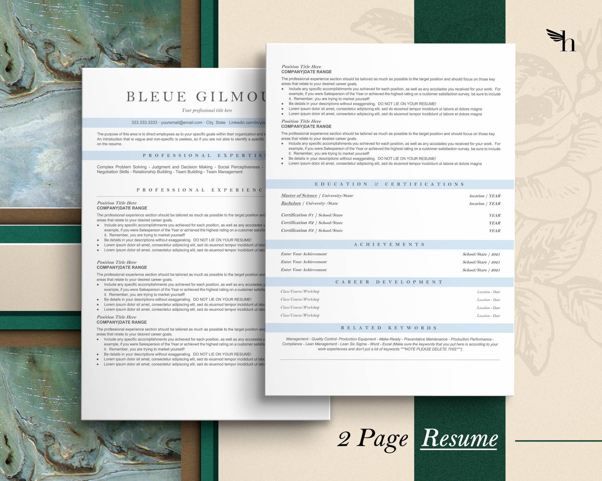 ATS Friendly Resume Template for Google Docs, Word, and Apple Pages - BLEUE - Hired Guardian