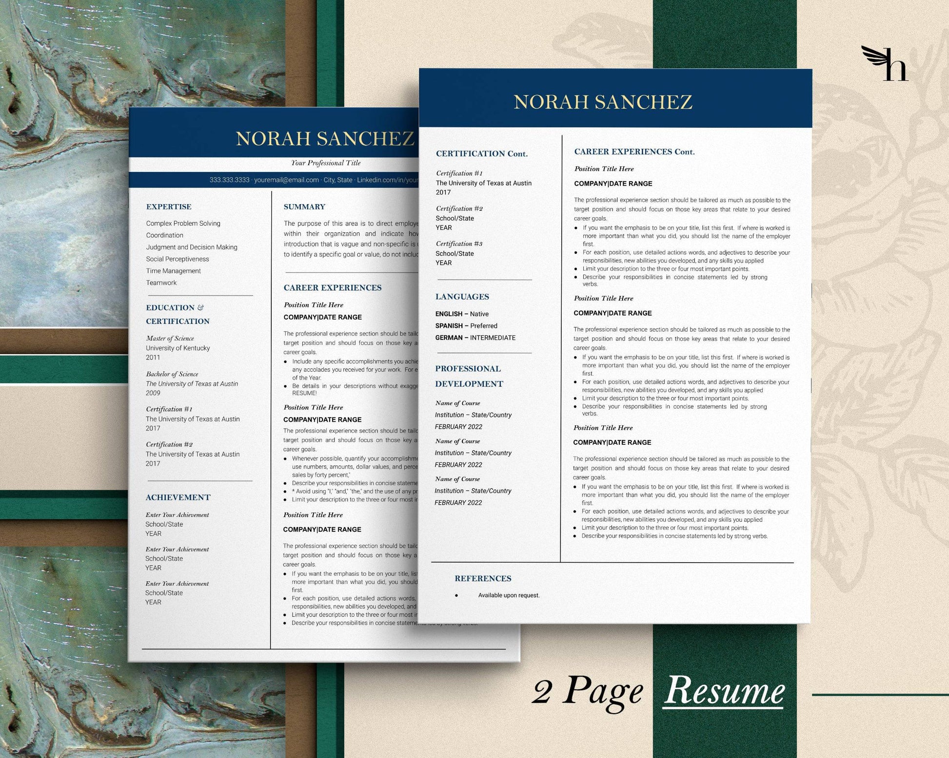 Professional Resume Template Google docs, Word and Apple Pages - Norah - Hired Guardian