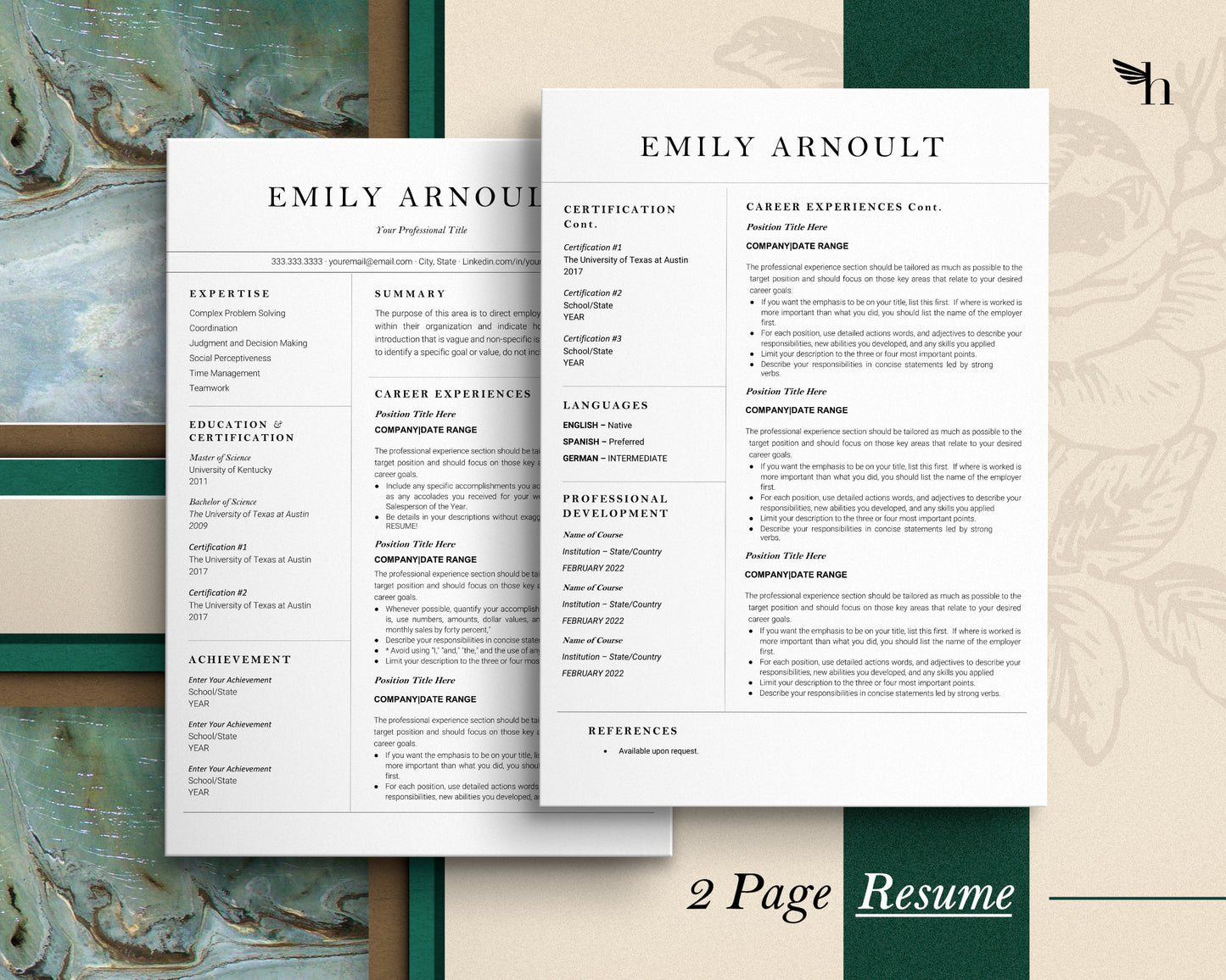 Professional Resume Template Google docs, Word and Apple Pages - Emily - Hired Guardian