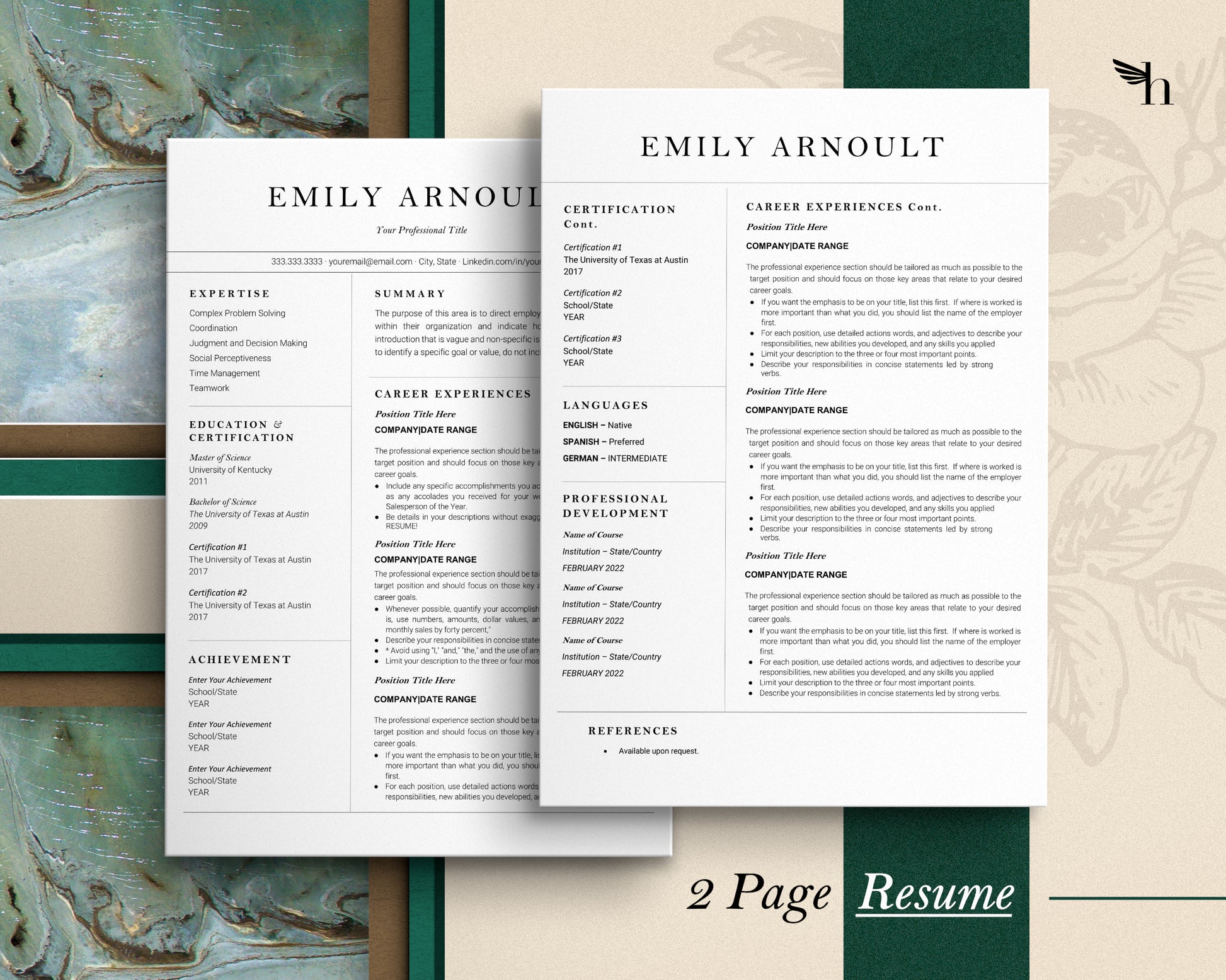 Professional Resume Template Google docs, Word and Apple Pages - Emily - Hired Guardian