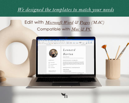 Professional Resume Template with Photo for Apple Pages in Mac or Word - Leonard - Hired Guardian