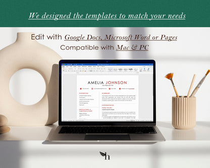 Modern Resume Template Google docs, Word and Pages - Amelia - Hired Guardian