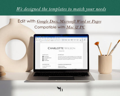 Clean, Simple Resume Template Google docs, Word and Apple Pages - Charlotte - Hired Guardian