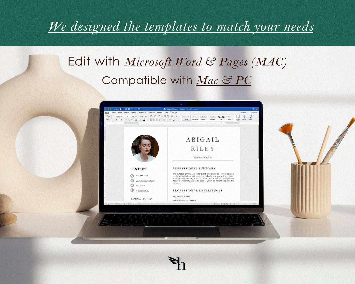 Modern Executive Template with Photo for Apple Pages in Mac or Word - Abigail - Hired Guardian