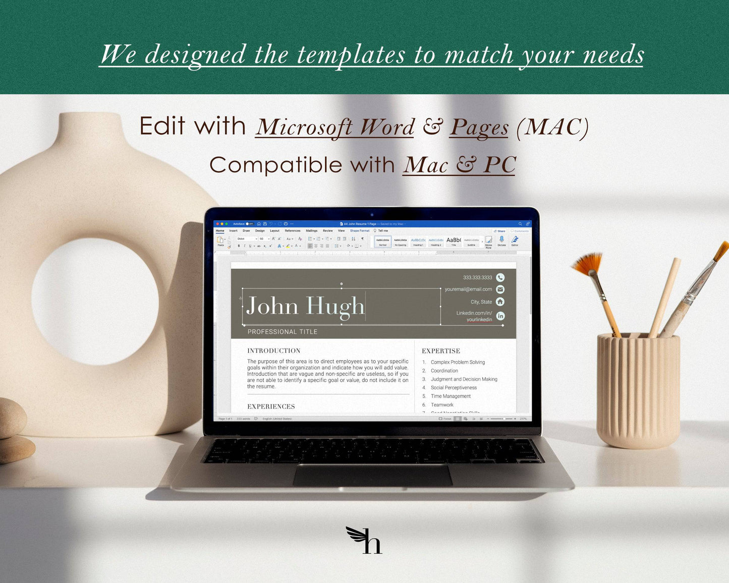 Modern Resume Template for Microsoft Word, Apple Pages, Resume 2022 - "John" - Hired Guardian