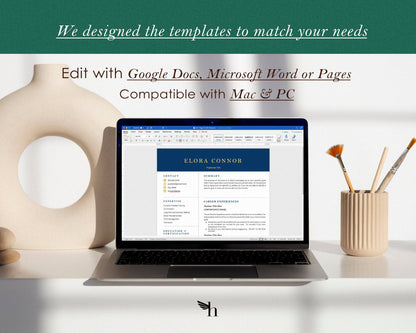 Modern Executive Resume Template Google docs, Word and Apple Pages 2022 - Elora - Hired Guardian