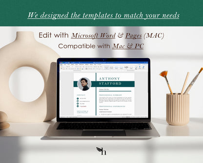 Resume Template with Photo for Apple Pages in Mac or Word - Anthony - Hired Guardian