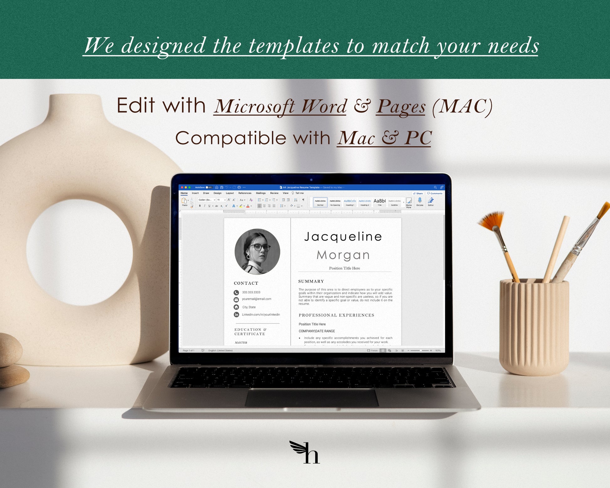 2022 Resume Template with Photo for Apple Pages in Mac or Word - Jacqueline - Hired Guardian