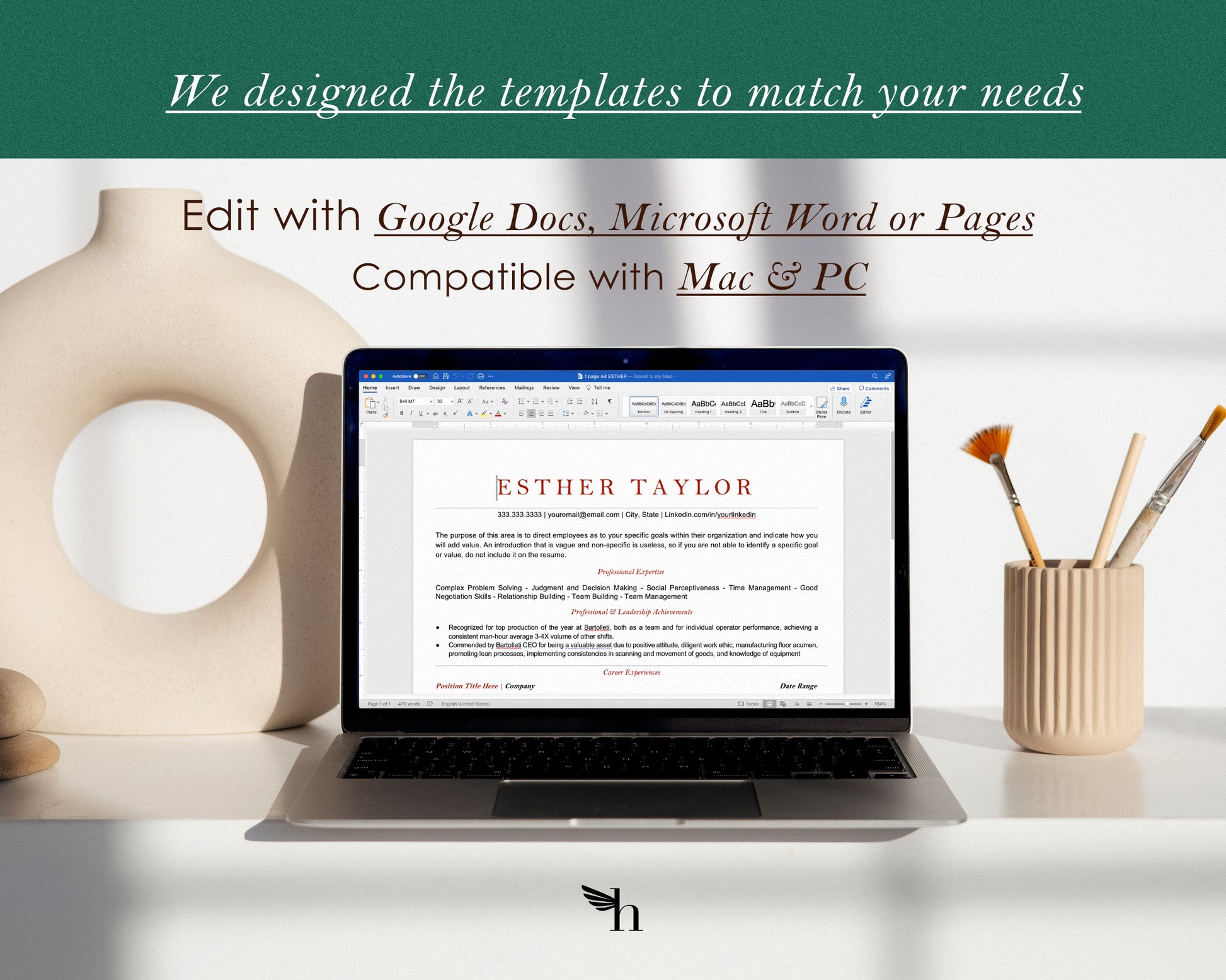 ATS-Friendly Resume Template Google Docs, Apple Pages - Esther - Hired Guardian