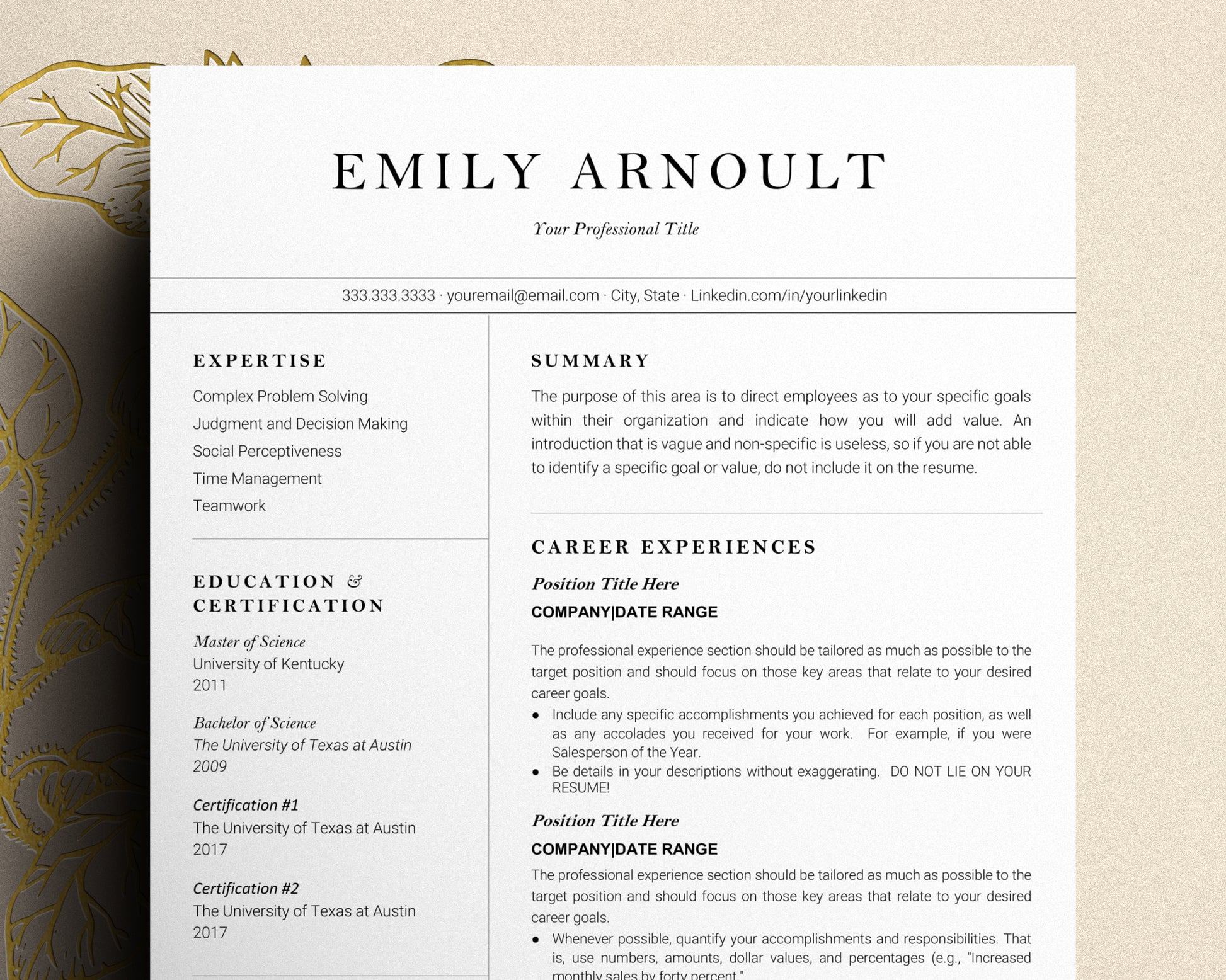 Professional Resume Template Google docs, Word and Apple Pages - Emily - Hired Guardian