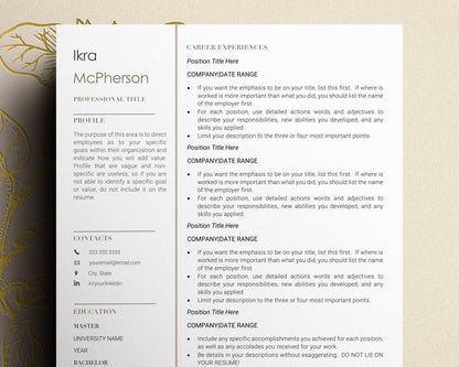 1 page Resume Template for Word, Pages - "Ikra" - Hired Guardian