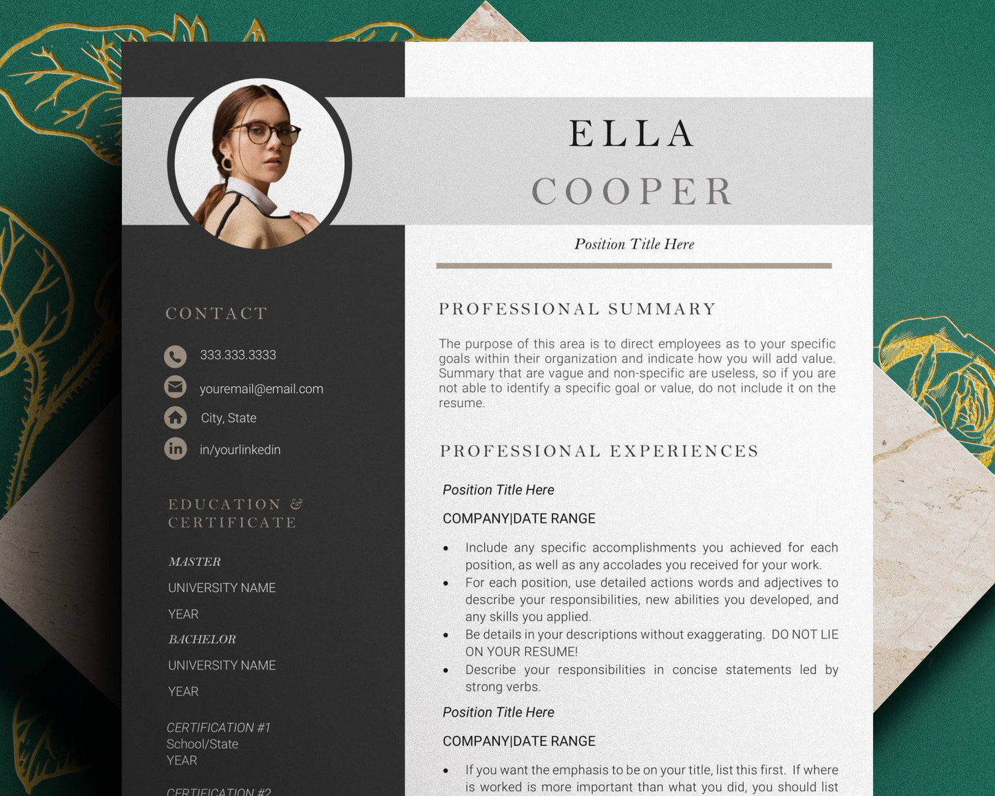 Resume Template with Photo - Ella - Hired Guardian