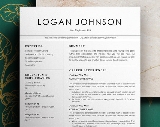 Modern Resume Template Google docs, Word and Apple Pages - Logan - Hired Guardian