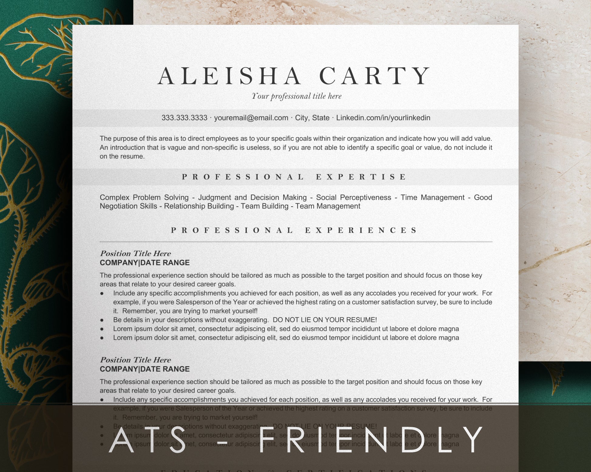 Modern ATS Friendly Resume Template for Google Docs, Word, and Apple Pages - Aleisha - Hired Guardian