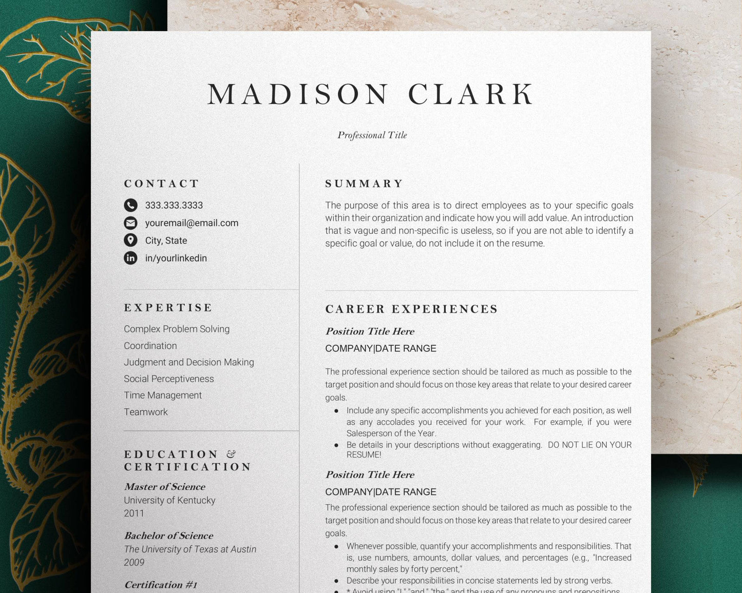 Clean Minimalist Resume Template Google docs, Word and Apple Pages - Madison - Hired Guardian