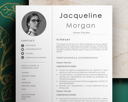 2022 Resume Template with Photo for Apple Pages in Mac or Word - Jacqueline - Hired Guardian