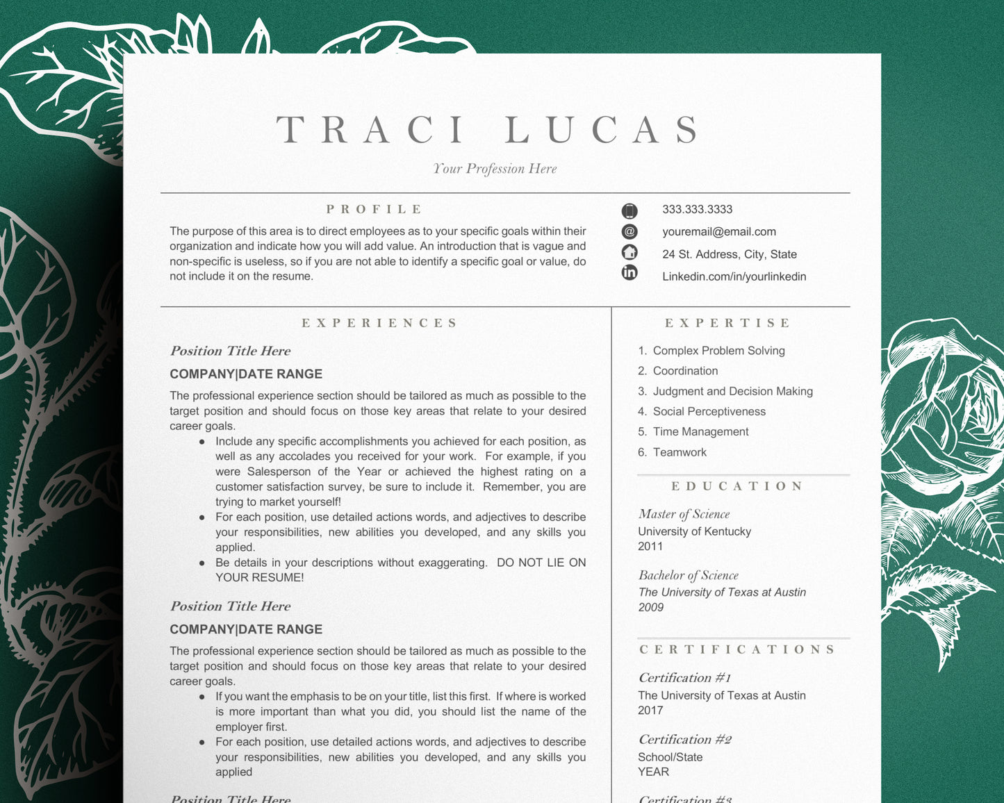 Minimalist Resume Template Google docs, Word and Apple Pages - Traci - Hired Guardian