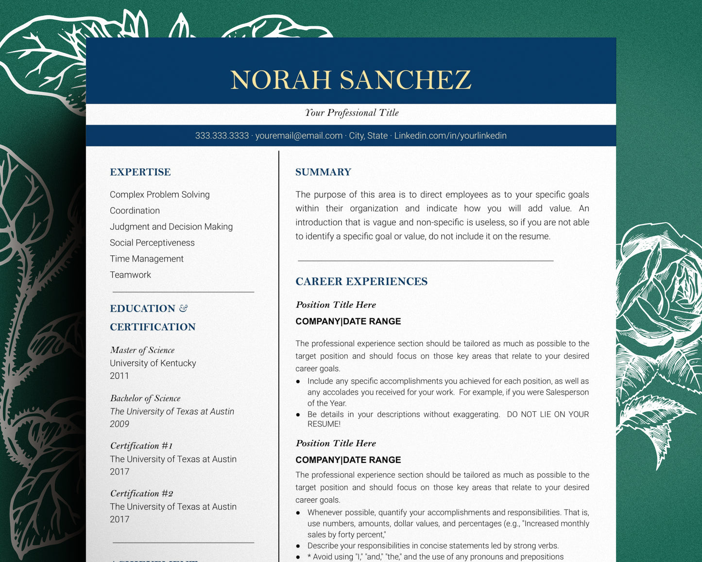 Professional Resume Template Google docs, Word and Apple Pages - Norah - Hired Guardian