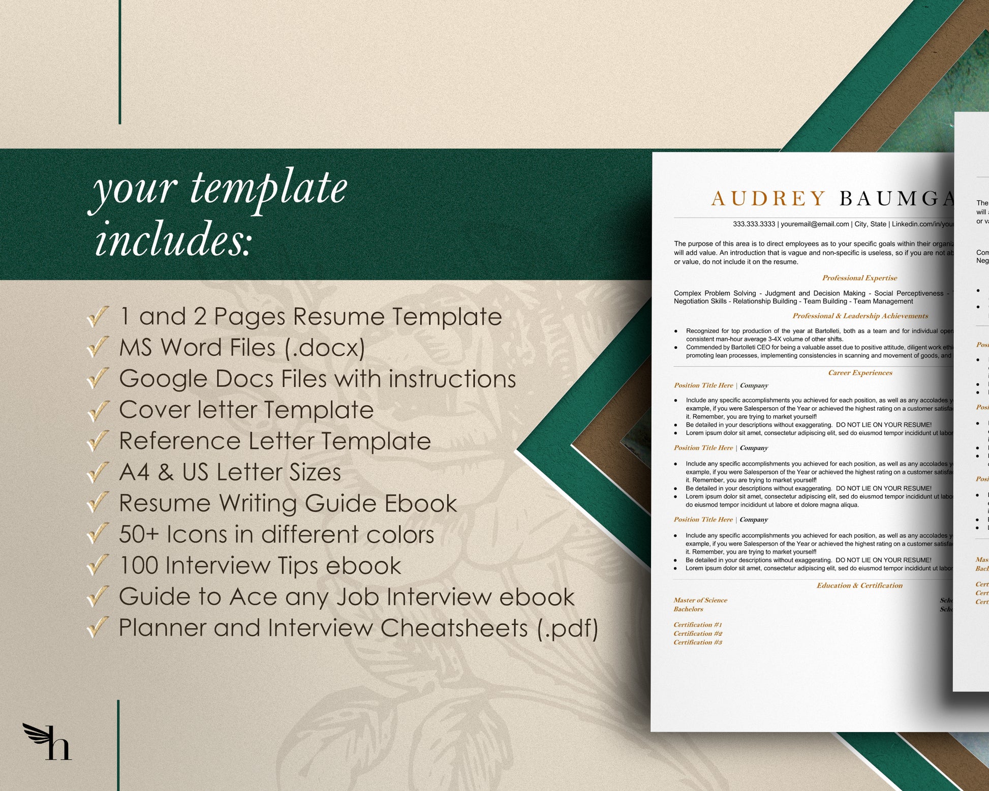 ATS Friendly Resume Template Google Docs - Audrey - Hired Guardian