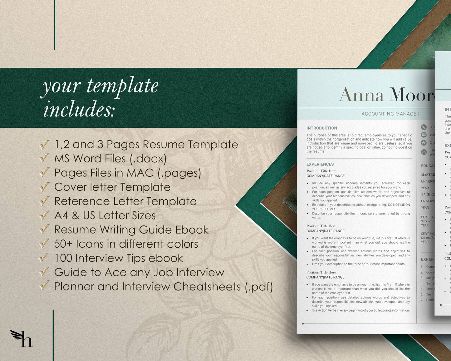 Modern Professional Resume Template - "Anna" - Hired Guardian