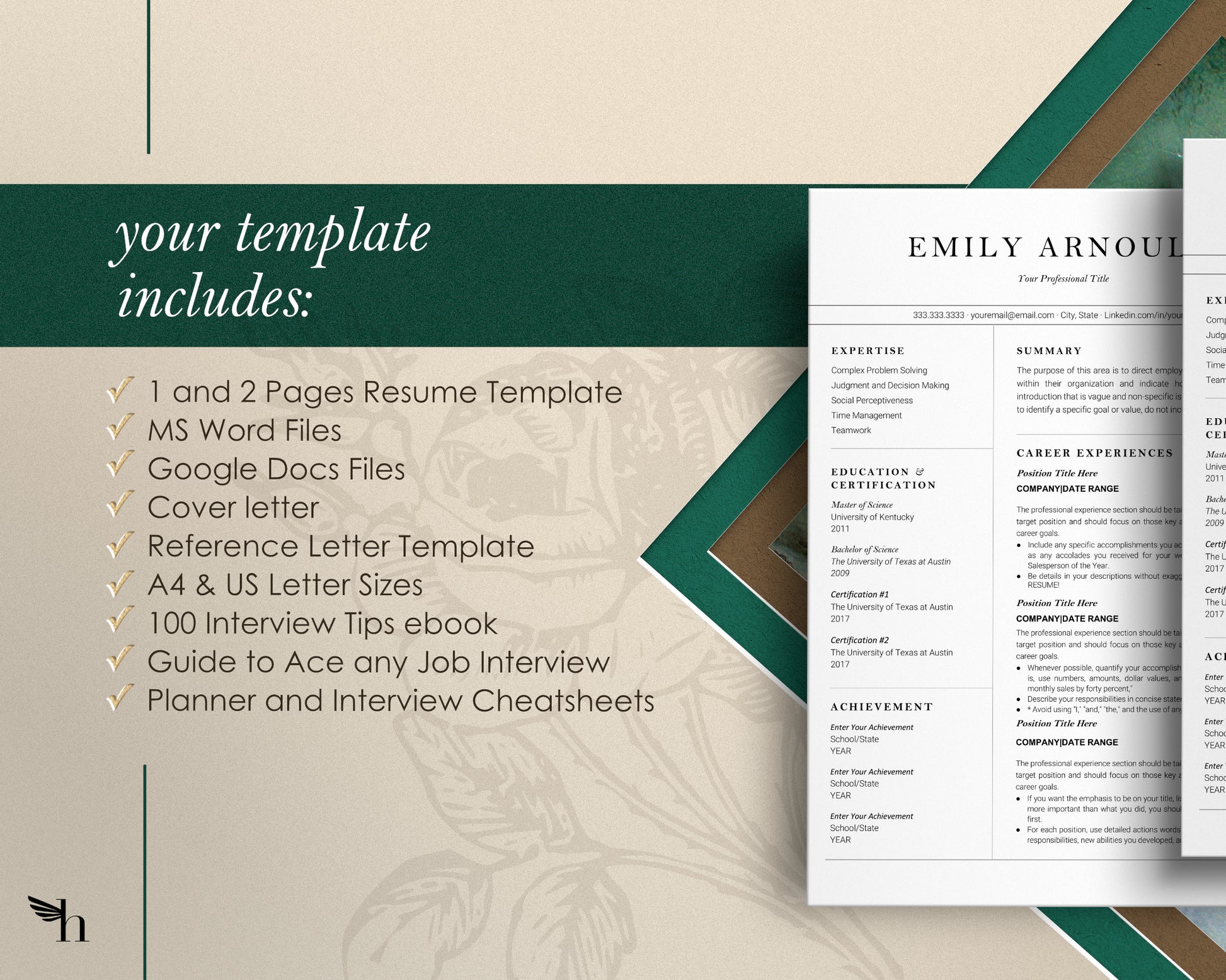 Professional Resume Template Google docs, Word and Apple Pages - Emily - Hired Guardian