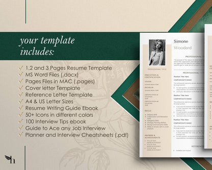 CV Template with Photo for Apple Pages in Mac or Word - Simone - Hired Guardian