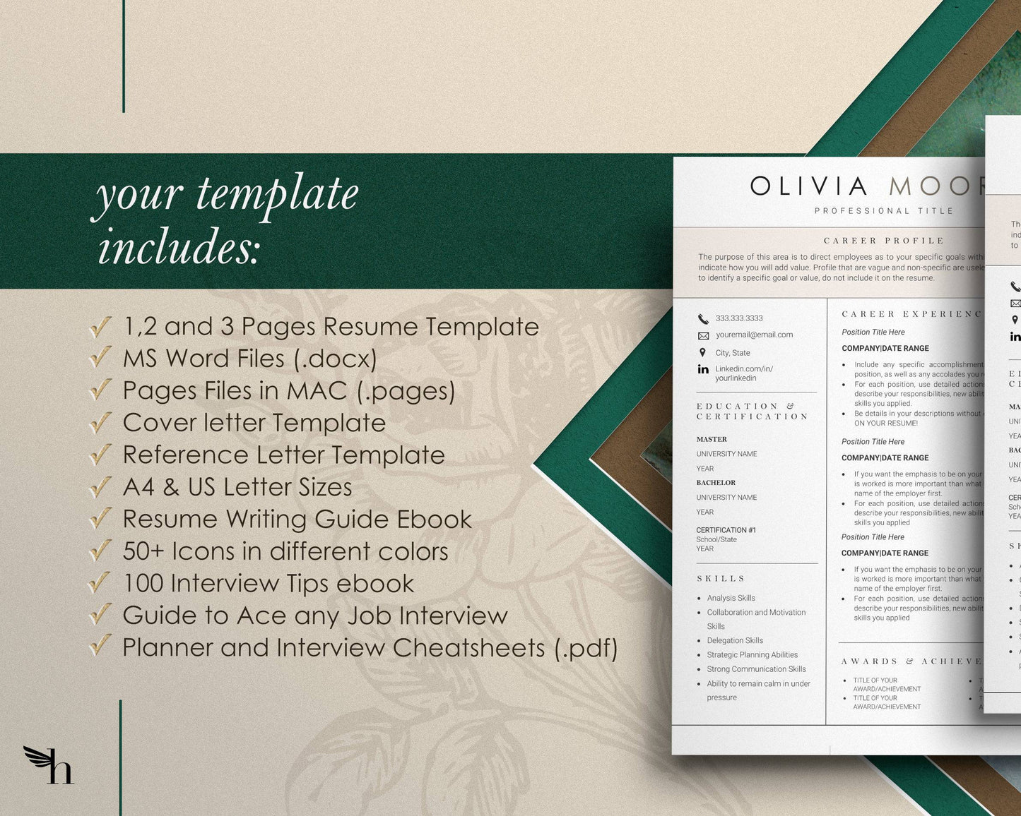 Professional Resume Template in 2022 - "Olivia" - Hired Guardian