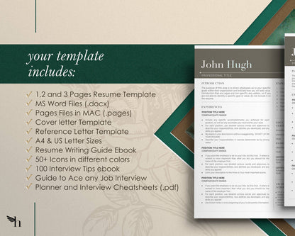 Modern Resume Template for Microsoft Word, Apple Pages, Resume 2022 - "John" - Hired Guardian