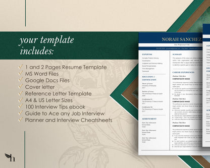 Professional Resume Template Google docs, Word and Apple Pages - Norah - Hired Guardian