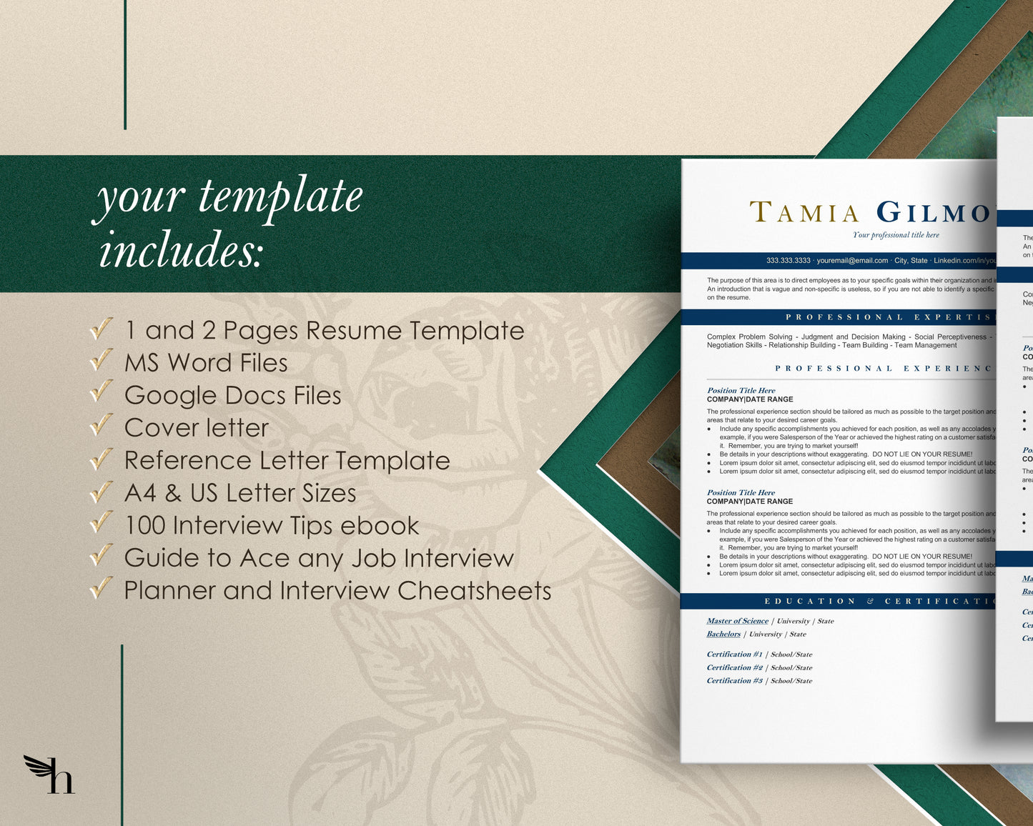 ATS Friendly Resume Template for Google Docs, Word - Tamia - Hired Guardian