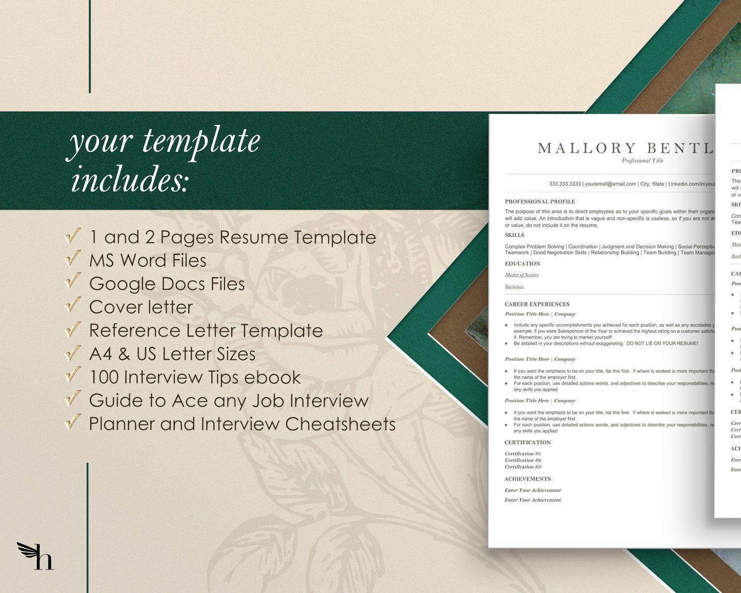 Professional ATS Friendly Resume Template - Mallory - Hired Guardian