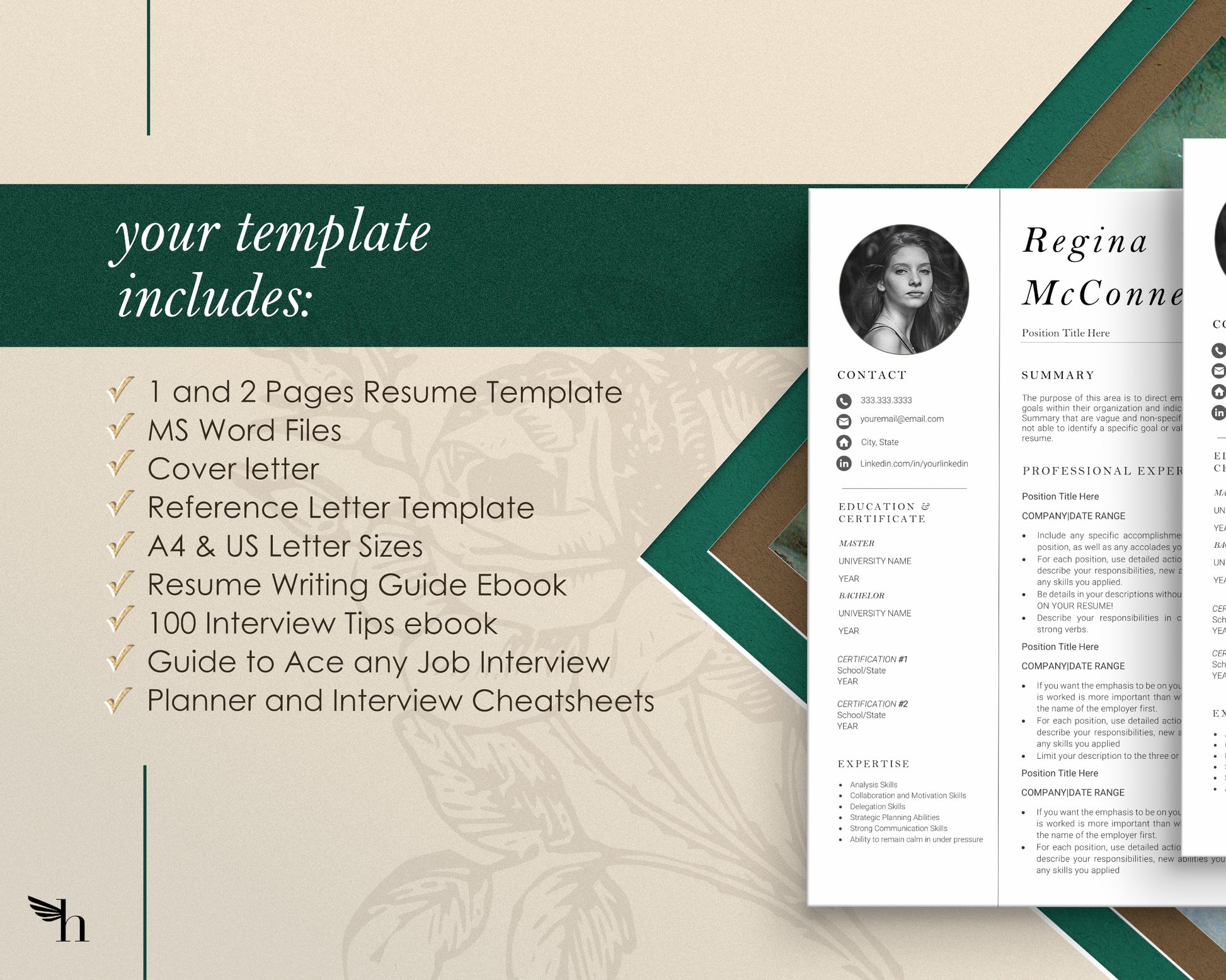 Resume Template with Photo for Apple Pages in Mac or Word - Regina - Hired Guardian