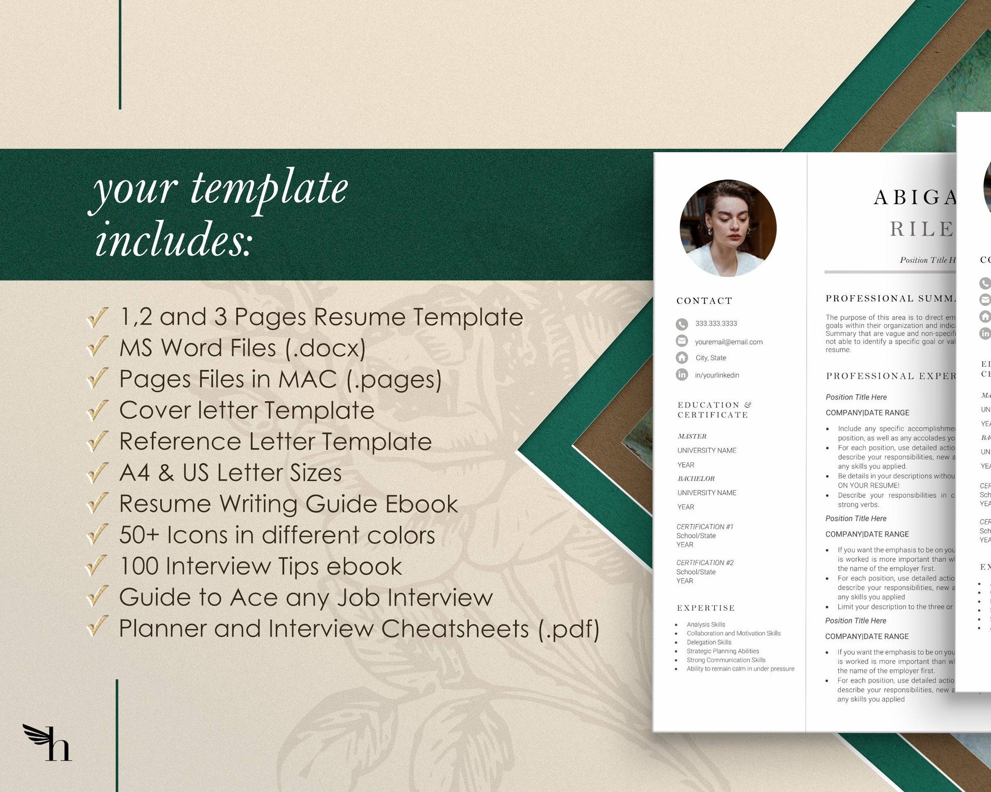 Modern Executive Template with Photo for Apple Pages in Mac or Word - Abigail - Hired Guardian