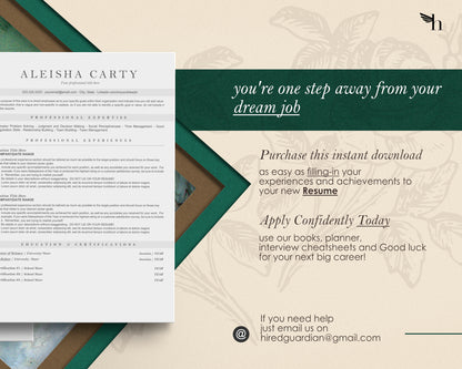 Modern ATS Friendly Resume Template for Google Docs, Word, and Apple Pages - Aleisha - Hired Guardian