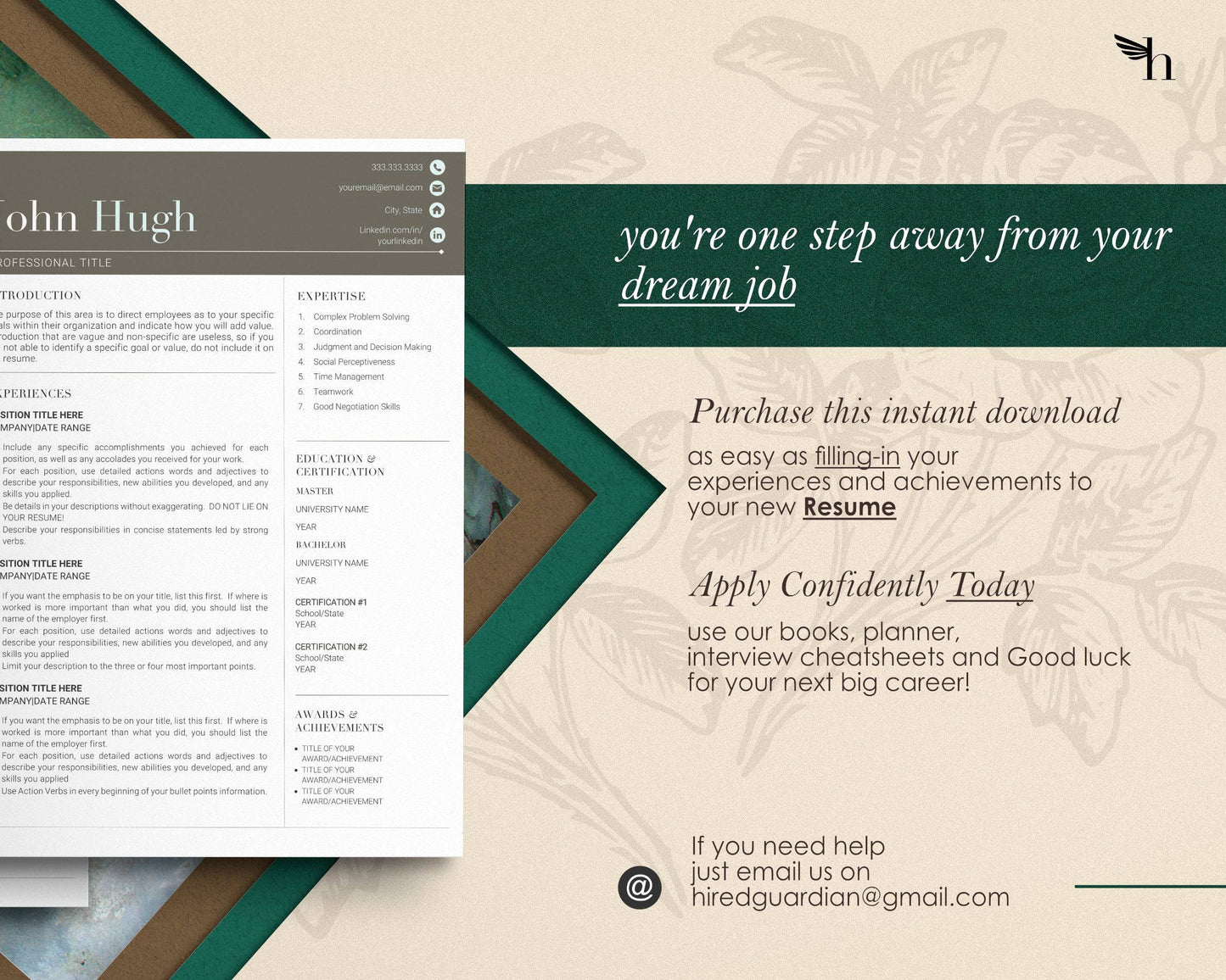 Modern Resume Template for Microsoft Word, Apple Pages, Resume 2022 - "John" - Hired Guardian