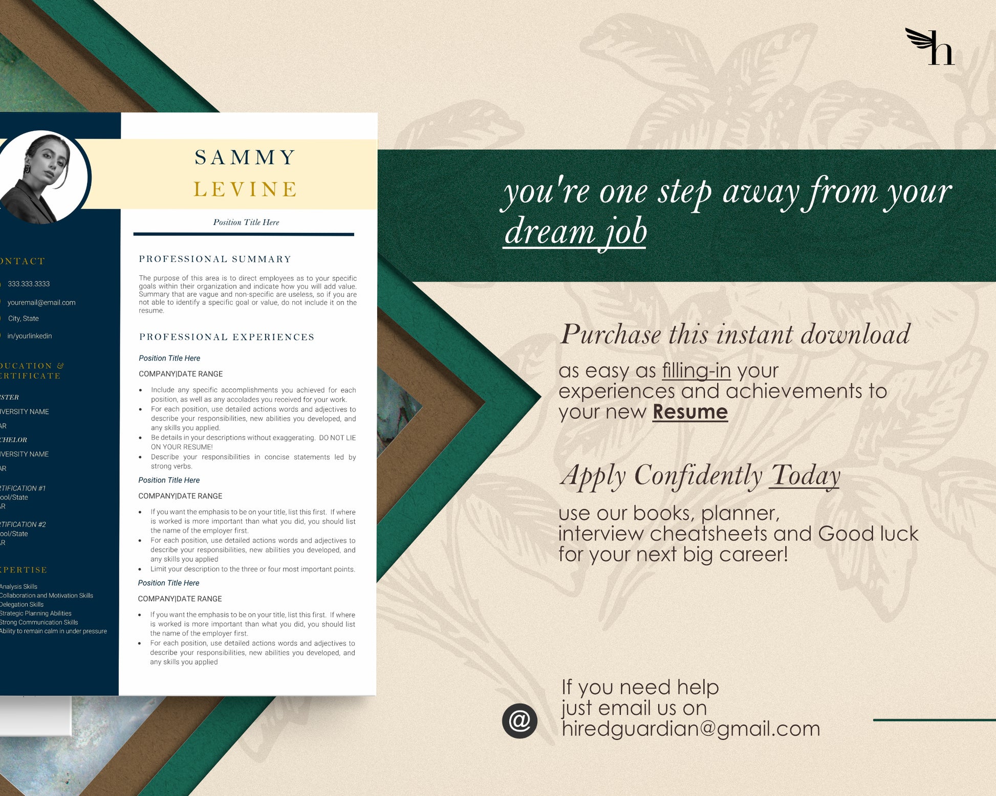 Modern Resume Template with Photo - Sammy - Hired Guardian