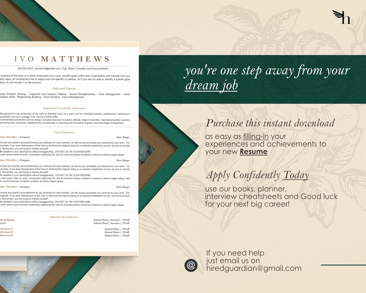 Modern ATS-Friendly Resume Template Google Docs, Apple Pages - Ivo - Hired Guardian