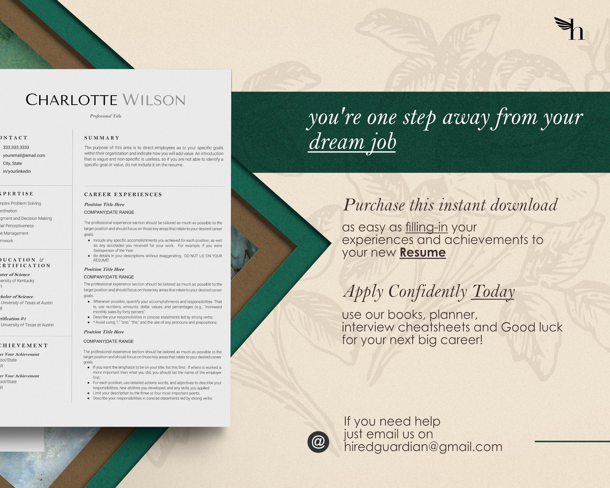 Clean, Simple Resume Template Google docs, Word and Apple Pages - Charlotte - Hired Guardian