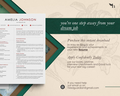 Modern Resume Template Google docs, Word and Pages - Amelia - Hired Guardian