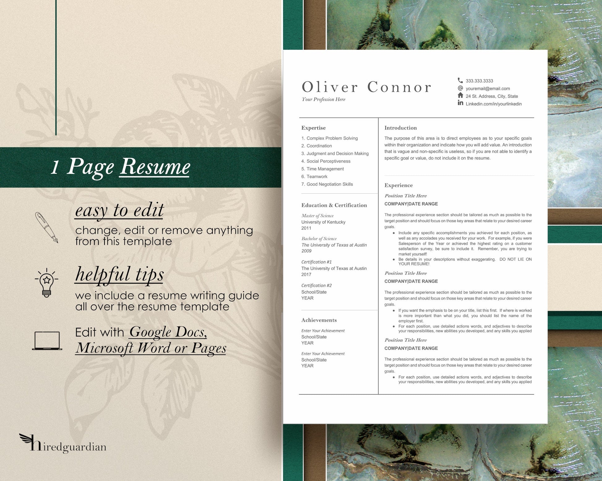 Resume Template Google Docs, Resume Template Minimalist, Student resume template in Google Docs and Word, Modern Resume and Cover letter