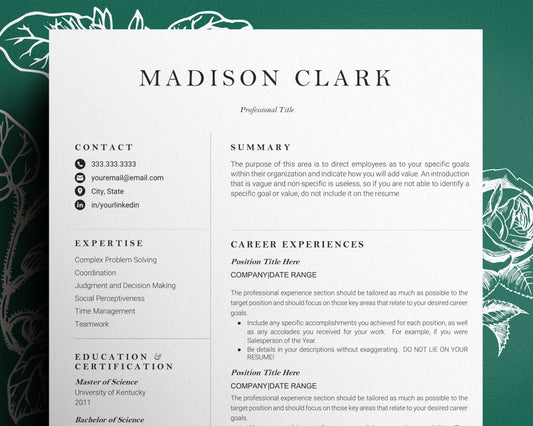 Clean, Simple, CEO Resume Google Docs, Google Docs Resume Template Minimalist, Executive resume template Google Docs, Word, Pages in MAC