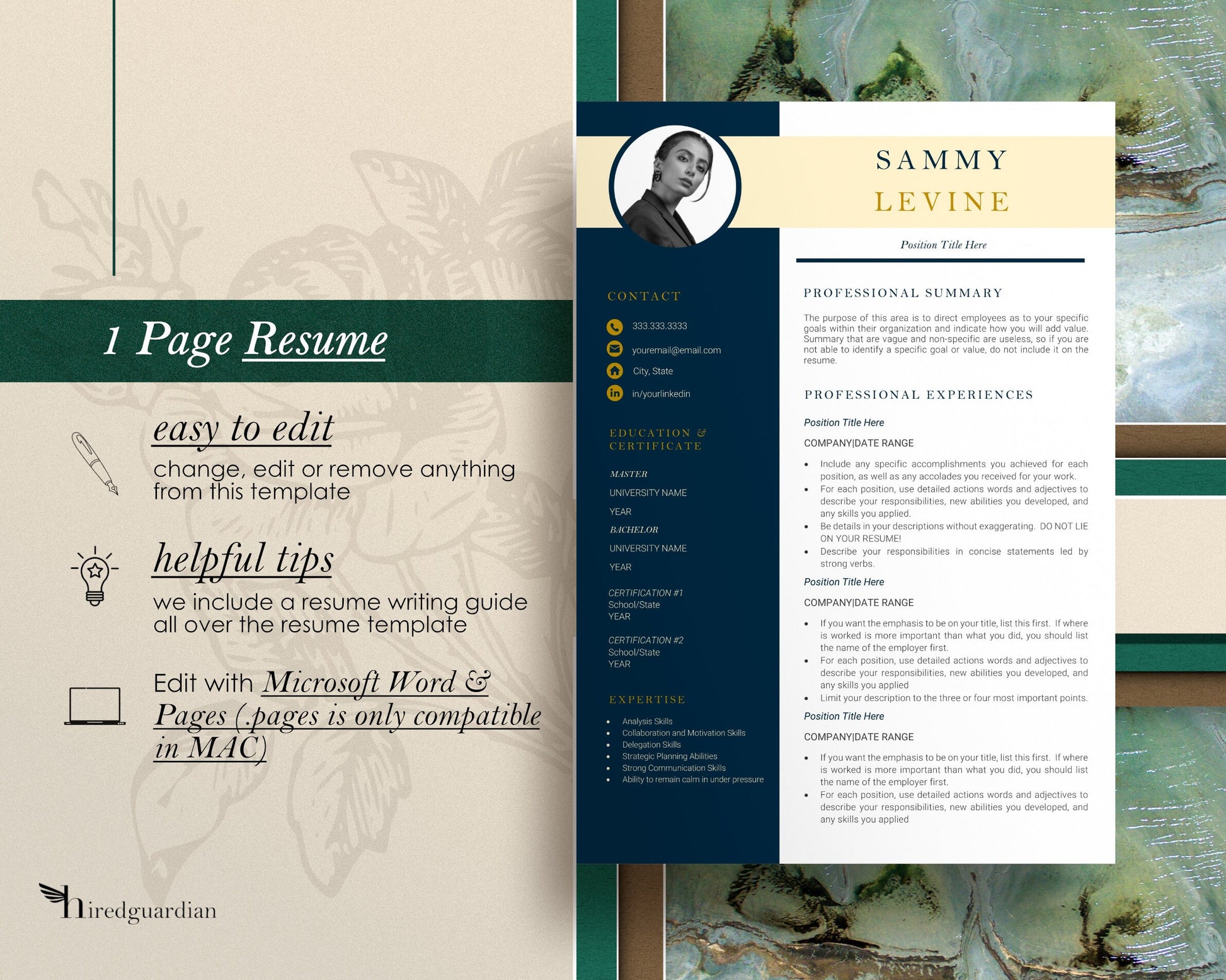 Resume template with Photo, CV Template with Photo, Resume CV Template for Word, Resume with Picture, Resume and Cover Letter Template