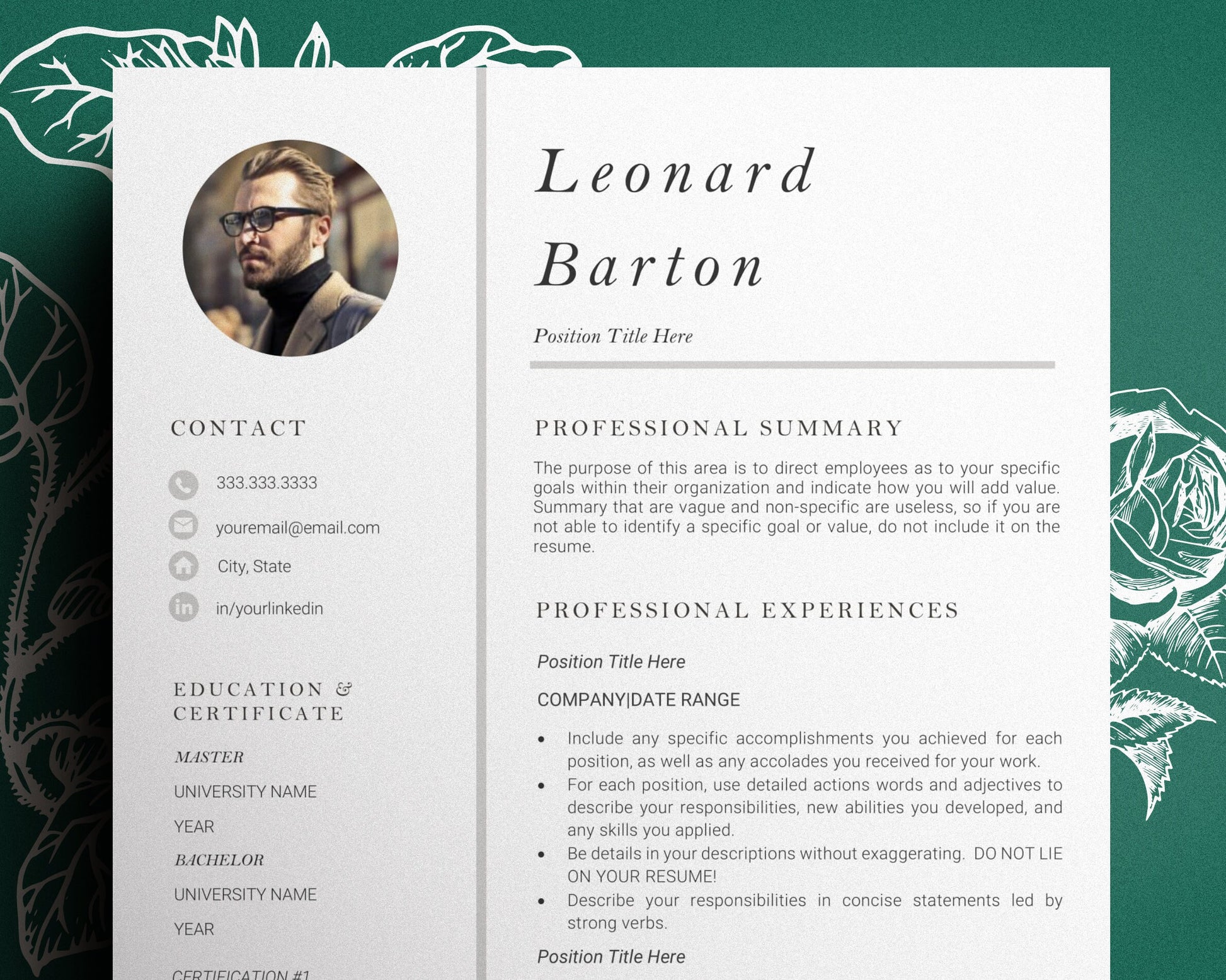 Resume Template with photo, Resume CV Template Word, CV Template with photo, resume with picture, Modern Resume Template, Resume Template