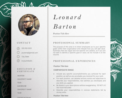 Resume Template with photo, Resume CV Template Word, CV Template with photo, resume with picture, Modern Resume Template, Resume Template