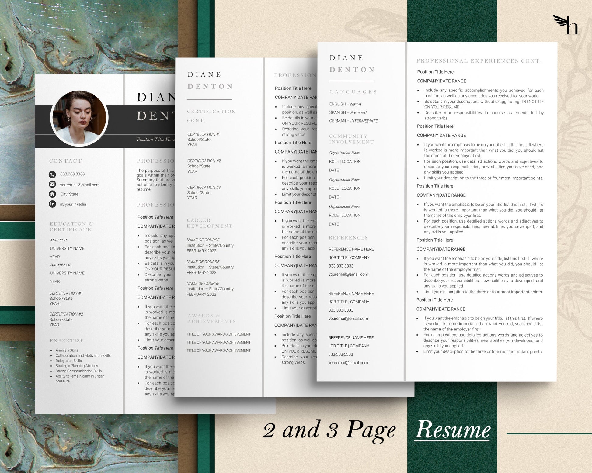 Modern Resume Template and Cover Letter Template, Manager Resume Template, CV Template with Planners, Resume Template Instant Download