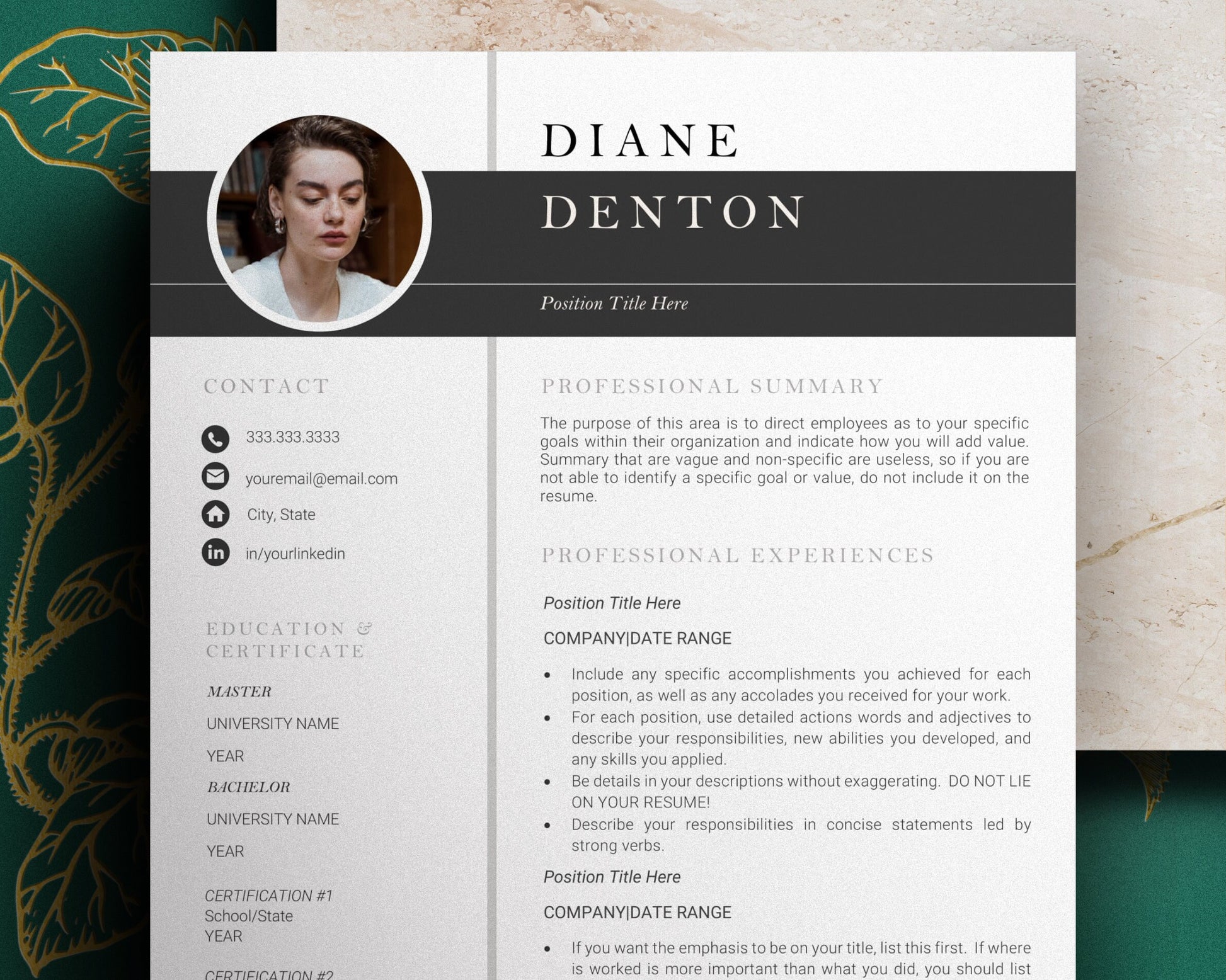 Modern Resume Template and Cover Letter Template, Manager Resume Template, CV Template with Planners, Resume Template Instant Download