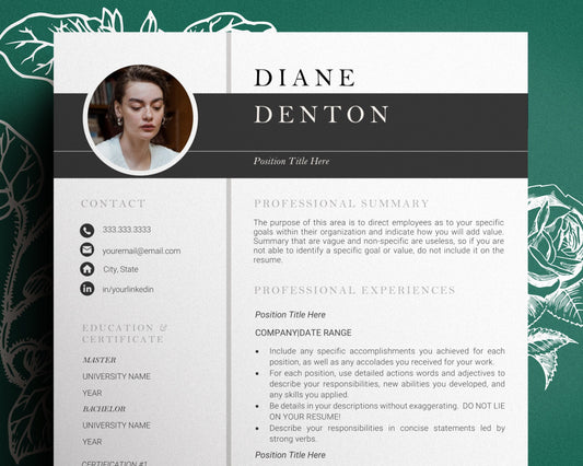 Professional Resume Template, CV Resume Template for Word, Resume and Cover letter Template, lebenslauf vorlage, College Student Resume