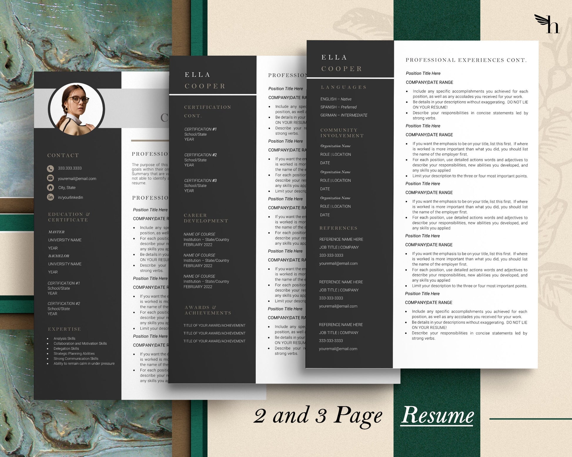 Resume Template for Word, 1, 2,3 Page Professional Resume Template, Cover Letter, Instant Download, Nursing Resume Template, Professional CV