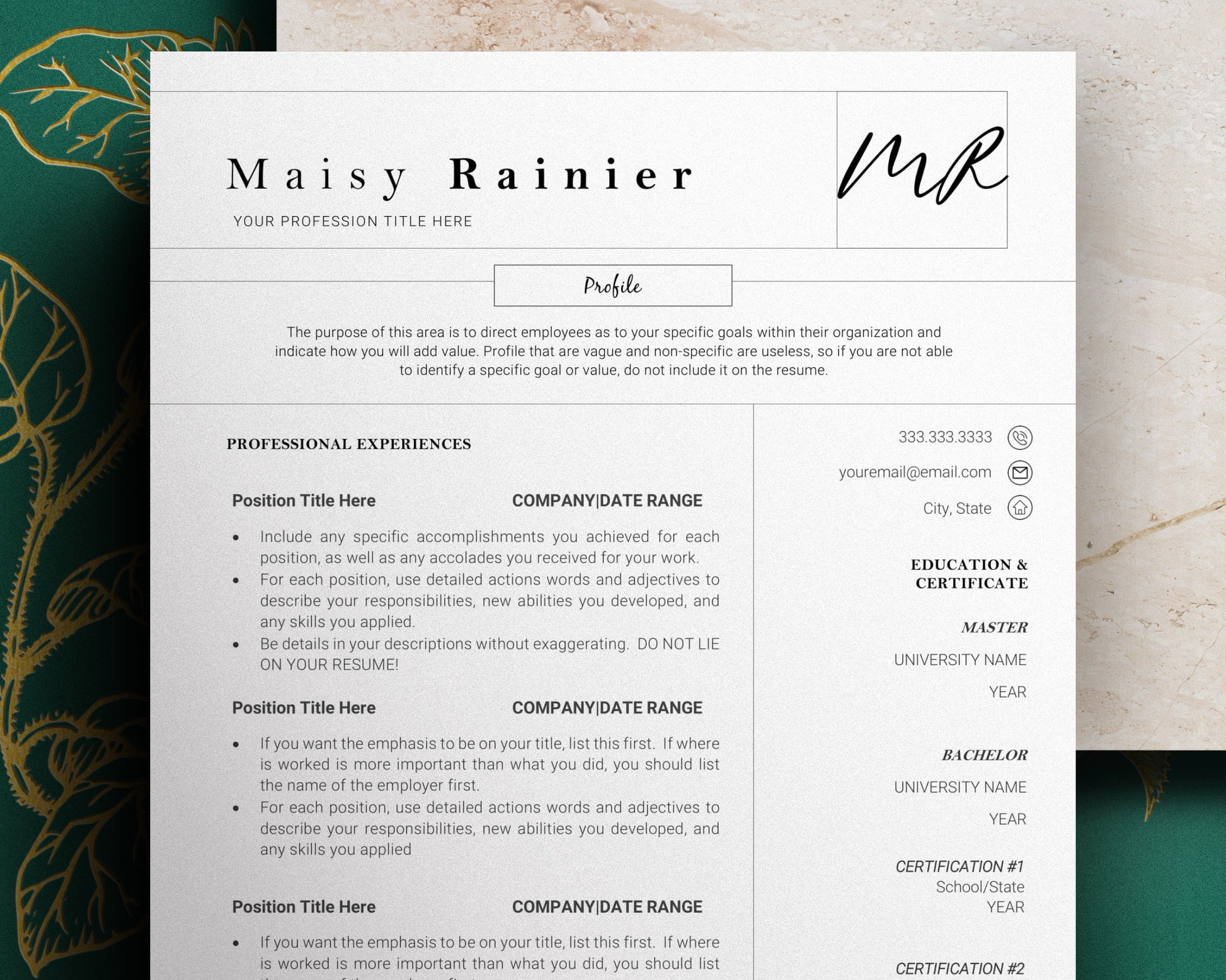 Modern Resume Template, Creative Resume template, CV Template for Word, Resume Template Modern, Professional resume template modern page